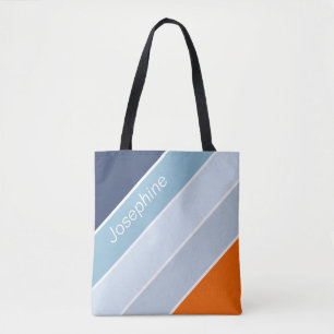 Bolsa Tote legal nome personalizado de listras modernas azuis