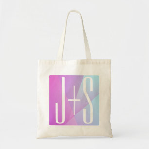 Bolsa Tote Legal Rosa Geométrico e Roxo Iniciais de Casais
