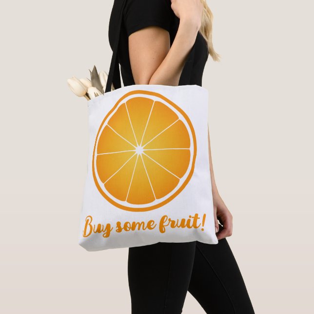 Bolsa Tote Legal suculenta Tripa laranja Comprar alguma fruta (Close Up)