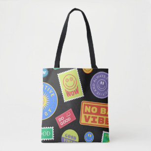 Bolsa Tote Legal Trendy Patches Design. Abstrato fundo wi