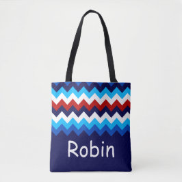 Bolsa Tote Legal Vermelho Branco Azul Chevrons Monograma Toa