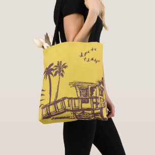 Bolsa Tote Legal Vintage Yellow Tropical Beach Sketch