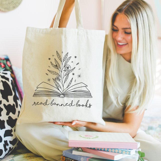 Bolsa Tote Leia Livros Banidos Blooming Floral Book (Criador carregado)