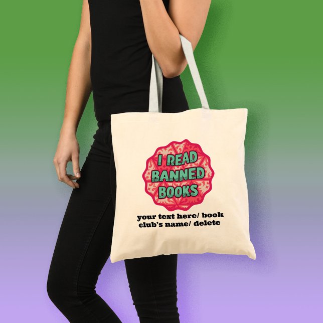 Bolsa Tote Leio Livros Banidos Retrorando Texto Personalizado (books,reading,banned books,library,book store,book lovers,reading lovers,read,bookish,book addict)