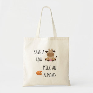 Bolsa Tote Leite de Amêndoa Salva uma Vaca Vegana Reutilizáve
