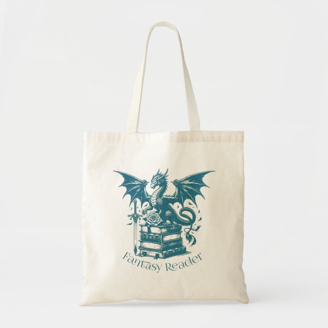 Bolsa Tote Leitor de Fantasia Dragão e Livros (Frente)