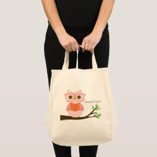 Bolsa Tote Leitura de Coruja Rosa
