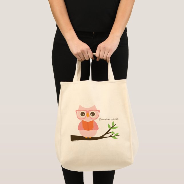 Bolsa Tote Leitura de Coruja Rosa (Frente (produto))