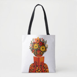 Bolsa Tote Leitura Floral Afro Mulher Mind Grow Soul SVG PNG 