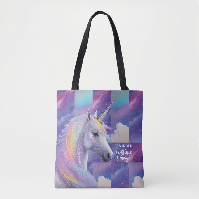 Bolsa Tote Lembrete Você É Suficiente Unicórnio Arco-íris (Frente)