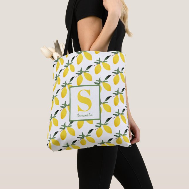 Bolsa Tote Lemon Citrus Monographic Name (Close Up)