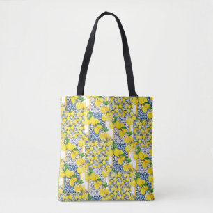 Bolsa Tote Lemon Português Azulejo Mediterrâneo Santorini