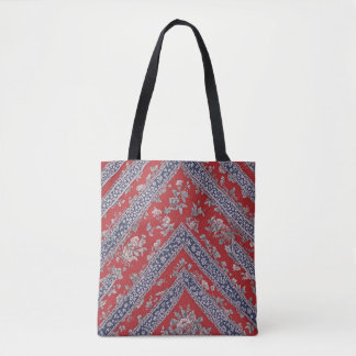Bolsa Tote Lenço Floral Vermelho e Azul Impresso