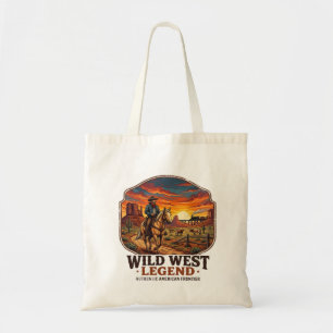 Bolsa Tote Lenda do Velho Oeste Gráfico de Cowboy Sunset Vint
