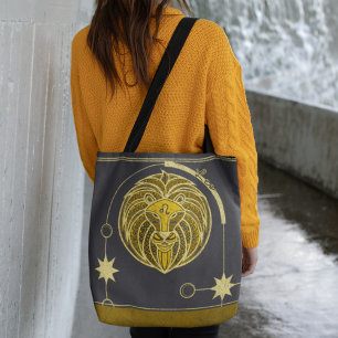 Bolsa Tote Leo Zodiac - Sinal Dourado de Cinza Amarela Mandal