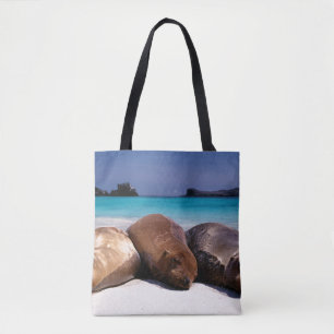 Bolsa Tote Leões de mar que dormem na praia Equador
