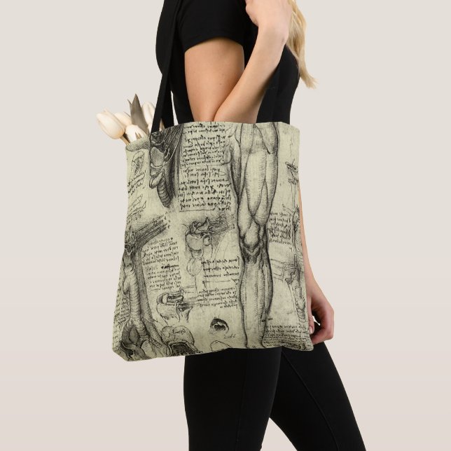 Bolsa Tote Leonardo da Vinci Anatômico Humano Antigo Laringe  (Close Up)