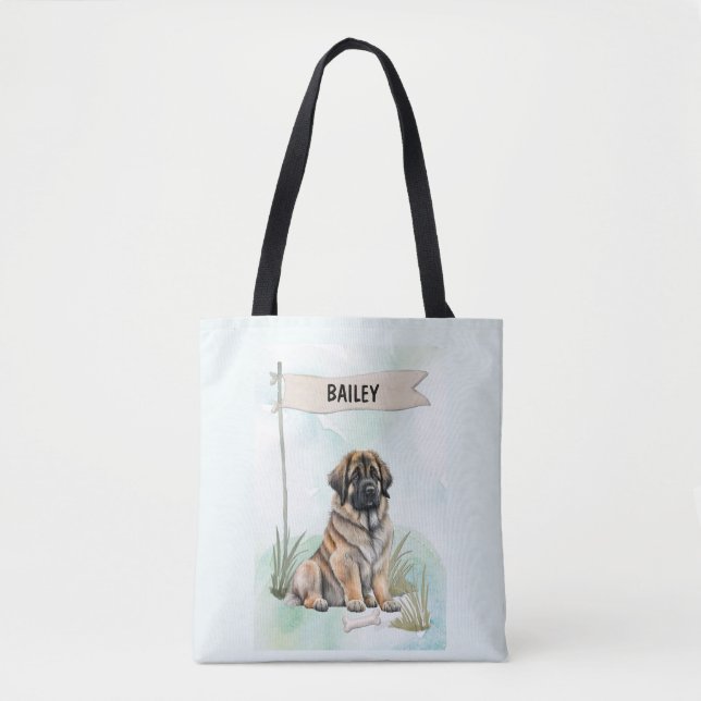 Bolsa Tote Leonberger Watercolor Personalized Dog (Frente)