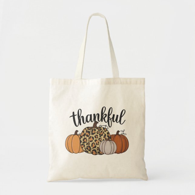 Bolsa Tote Leopard Pumpkin Season Ação de Graças Dia das Brux (Frente)