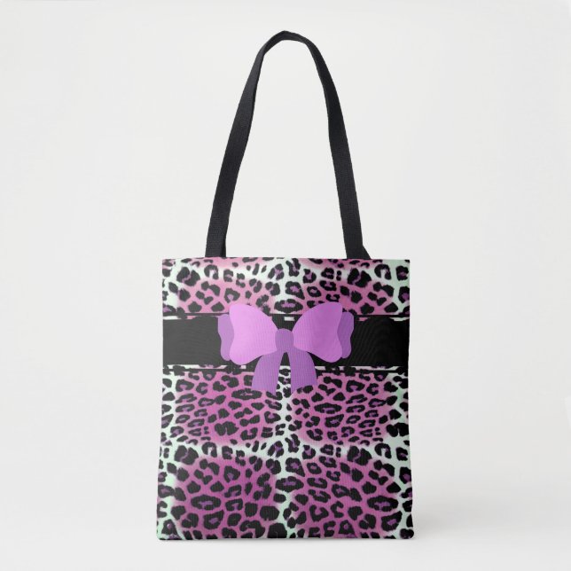 Bolsa Tote Leopardo branco preto-branco-rosa-giro-giro, perso (Frente)