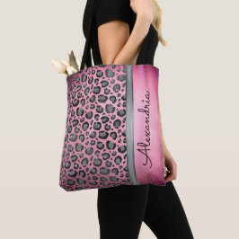 Bolsa Tote Leopardo brilhante impresso a rosa quente brilhant