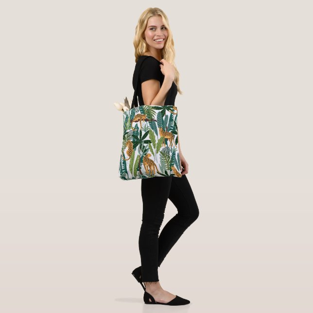 Bolsa Tote Leopardo castanho em folhas da selva tropical (No(a) Modelo)