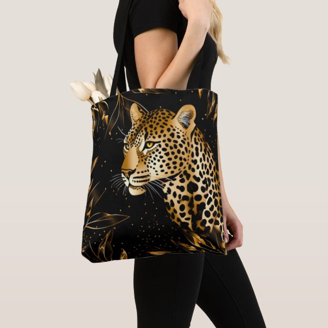 Bolsa Tote Leopardo Cheetah Impressão Black Selgle Leaves (Close Up)