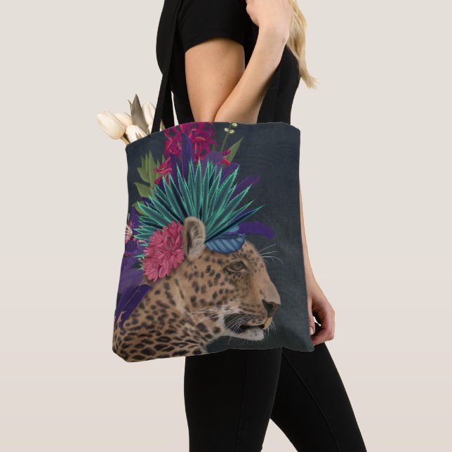 Bolsa Tote Leopardo com cabeça tropical (Close Up)