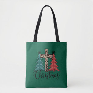 Bolsa Tote Leopardo Cruz Árvores de Natal Cristão