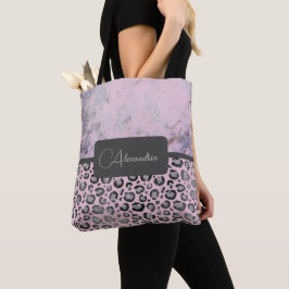 Bolsa Tote Leopardo da Gliteria do Mármaco Leve Rosa Personal