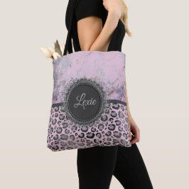 Bolsa Tote Leopardo da Gliteria do Mármaco Leve Rosa Personal