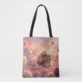 Bolsa Tote Leopardo da Neve Encantador e Mulher nas Nuvens