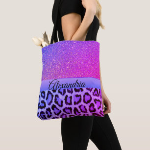 Bolsa Tote Leopardo-Glama Rosa-Quente e Roxo