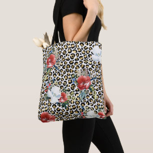 Bolsa Tote Leopardo - Impressão Vermelho Branco Floral