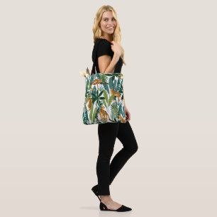 Bolsa Tote Leopardo marrom em folhas exuberantes da selva tro
