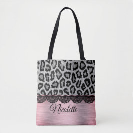 Bolsa Tote Leopardo-rico e rendas com Blush Rosa
