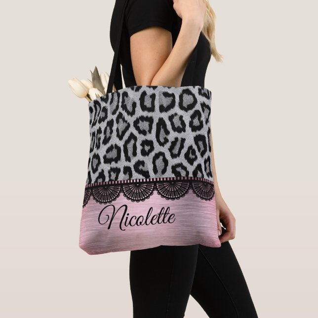 Bolsa Tote Leopardo-rico e rendas com Blush Rosa (Close Up)