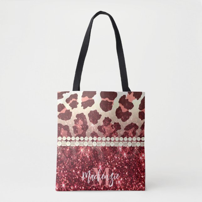 Bolsa Tote Leopardo rosa e brilho (Frente)