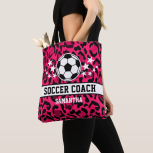 Bolsa Tote Leopardo Rosa Imprime Nome do Treinador