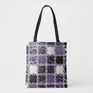 Bolsa Tote Leopardo ultravioleta sem costura e corrente prate