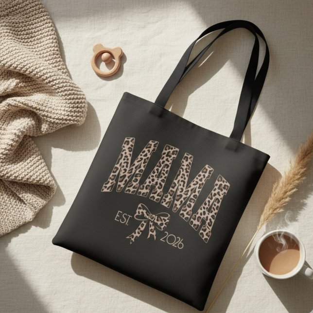 Bolsa Tote Leopardo Varsity Mãe Negrito Design Feminino (Criador carregado)