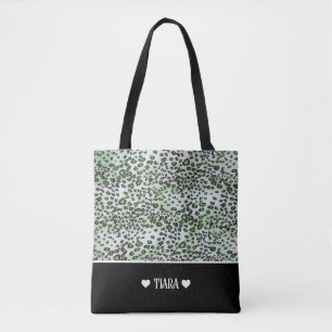 Bolsa Tote Leopardo Verde na moda e Cor Preta Personalizados