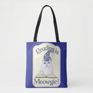Bolsa Tote Ler é Livro Mágico de Gato Divertido Slogan