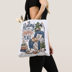 Bolsa Tote Ler É o Meu Lugar Feliz – Design de Amante de Livr
