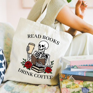 Bolsa Tote Ler Livros Beber Café Esqueleto Divertido Amante d