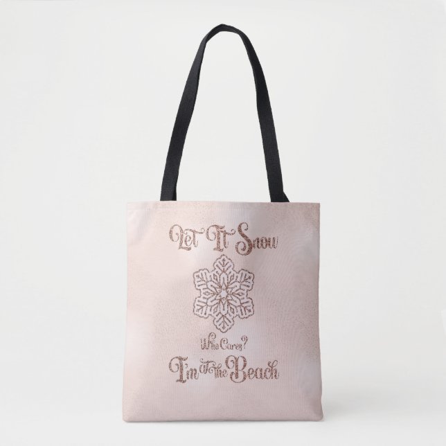 Bolsa Tote Let it Snow–Funny Christmas Beach Pink (Frente)