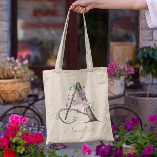 Bolsa Tote Letra A de Monograma Floral Personalizado Presente