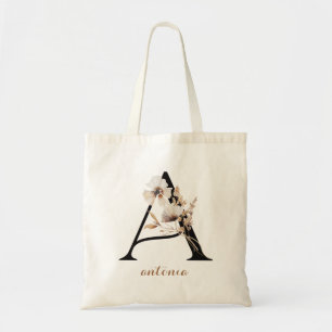 Bolsa Tote Letra "A" de Monograma Personalizado Floral Modern