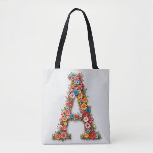 Bolsa Tote Letra A do Alfabeto Floral Desenhada com Bl Colori