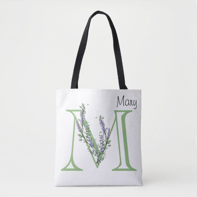 Bolsa Tote Letra alfabética elegante M Lavanda Eucalyptus (Frente)